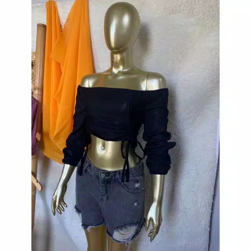 TOP SABRINA KERUT LENGAN PANJANG hitam