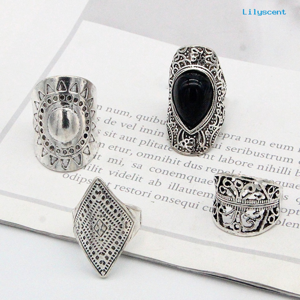 Lc 4Pcs / Set Cincin Fidget Gaya Bohemia Ringan Tahan Lama Untuk Unisex / Pria / Wanita / Pesta