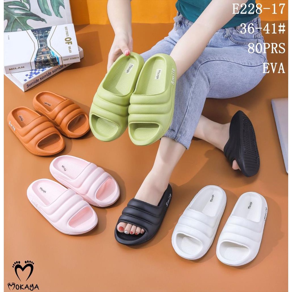 Sandal Slop Jelly Eva Wanita Korea Sol Tebal Ban 3 Sambung Cantik Casual Trendy Empuk Import Mokaya / Size 36-41 (E228-17)