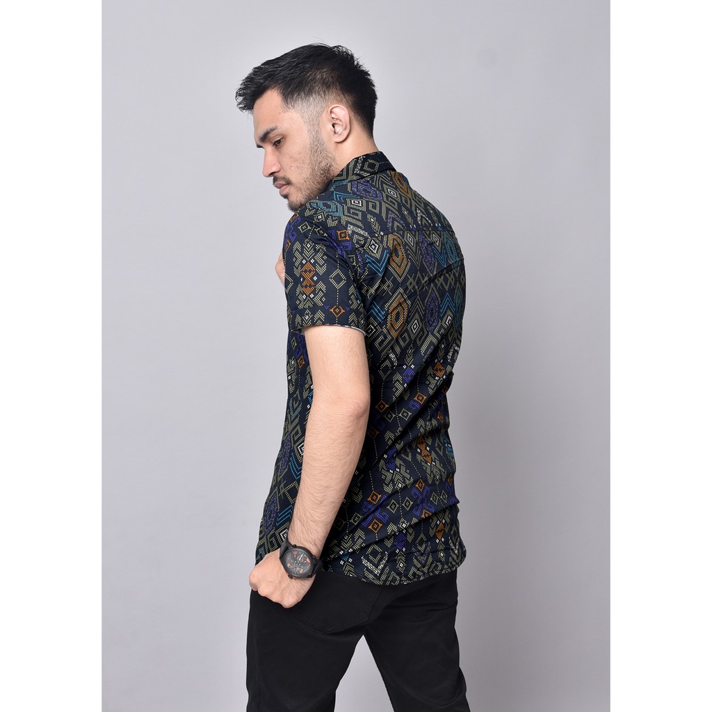 [Ready BIG SIZE] Babedo Kemeja Batik Pria Slim Fit Motif Songket Minang Premium Lengan Pendek