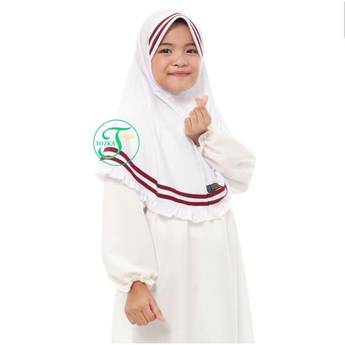 jilbab anak termurah Jilbab anak I Bergo anak SD putih list merah I Bergo Tozka Kids ready stock