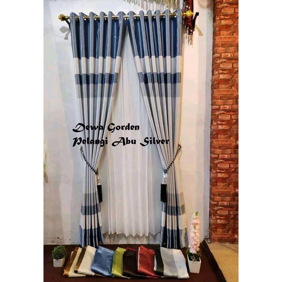 GORDEN Blackout HORDENG JENDELA Bludru Import Minimalis HORDEN korden Pintu Jendela Smokring Tebal 12 Ring-1 Pcs Finishing STEAM UAP--Pelangi Abu