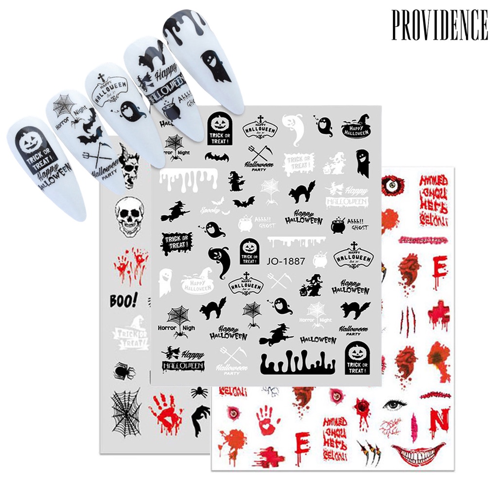 Providence Stiker Kuku Ultra Tipis Motif Kelelawar / Tengkorak Untuk Dekorasi Halloween