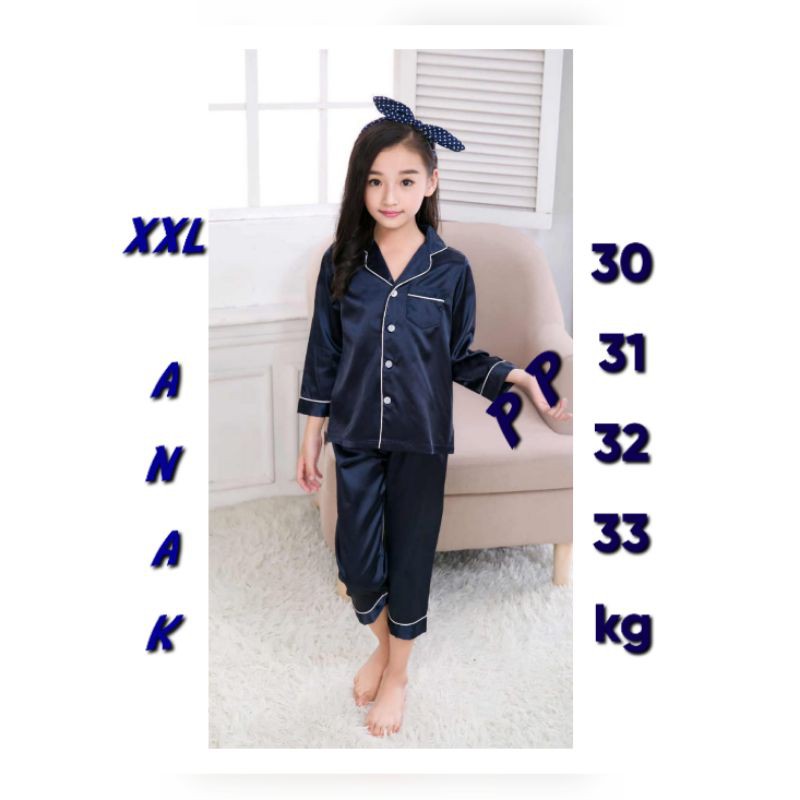 BAJU TIDUR SATIN LENGAN PANJANG/PIYAMA SET/COUPLE IBU DAN ANAK