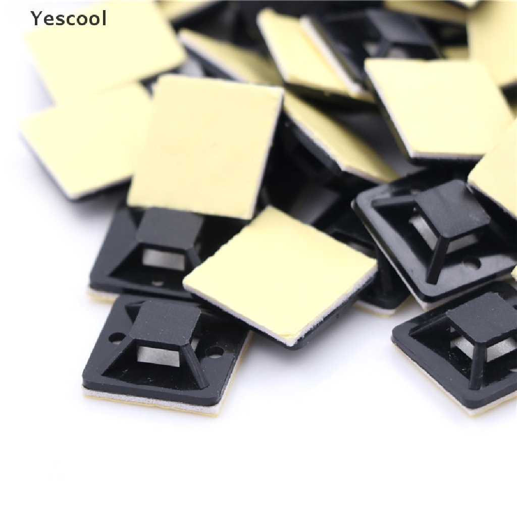 Yescool 100 Pcs Pengikat Kabel Ukuran 20x20 x 6mm Dengan Perekat