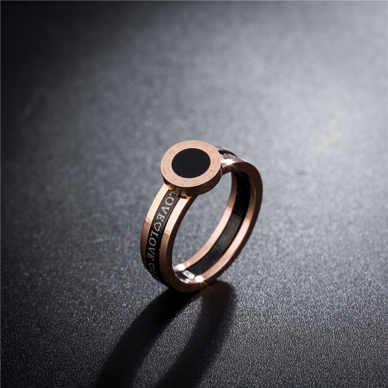 Cincin Stainless Steel / Titanium Anti Karat Wanita Mini Korea Motif Double Elegant Rose Gold CK071