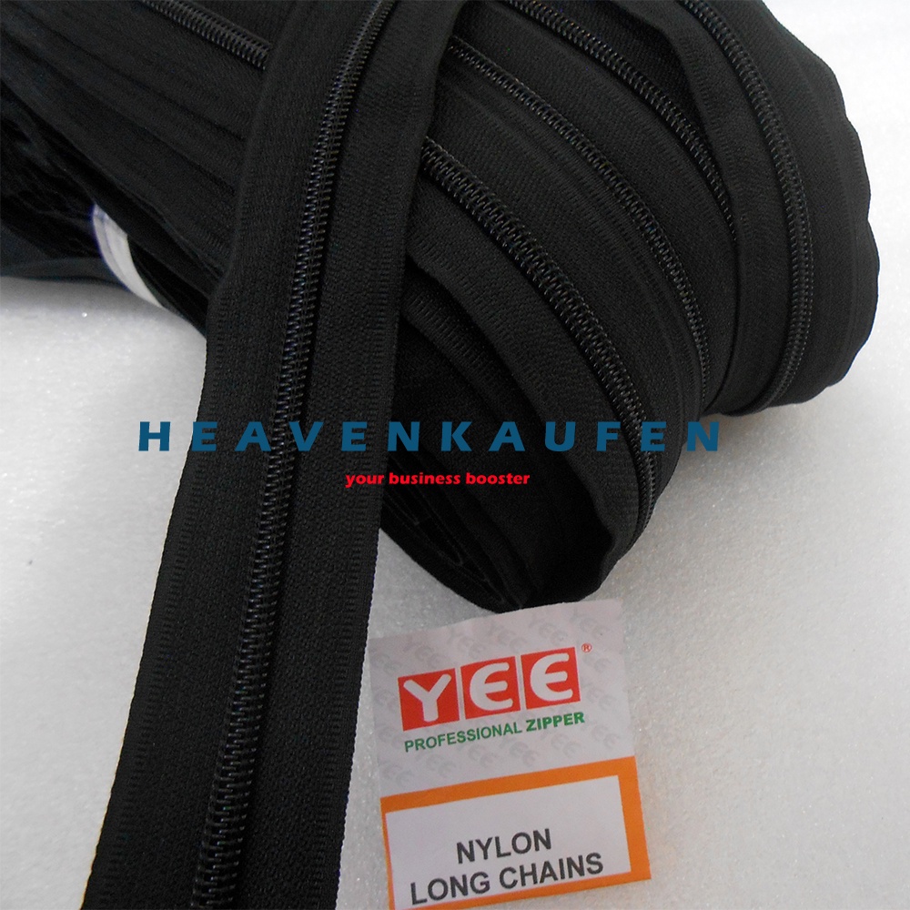 Resleting Zipper Longchain YEE Coil Nilon Gigi Halus No 5 Warna Hitam Meteran