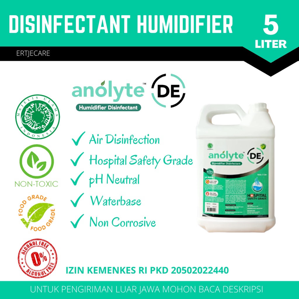 Anolyte DE Humidifier Disinfectant 5 Liter. Hospital Safety Grade