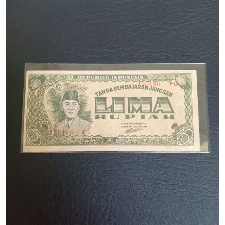 uang kuno ori 5 rupiah tahun 1945 xf
