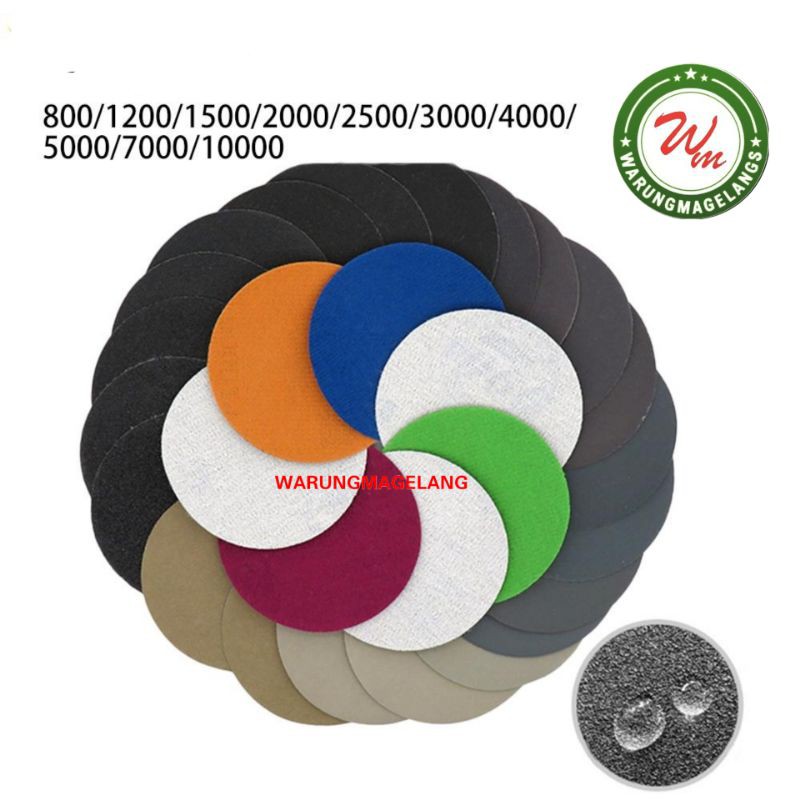 Amplas Bulat velcro backing 3 Inch 800-10000 Grit Basah Kering