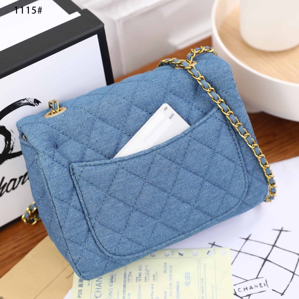 Ch Mini Flap Bag Denim &amp; Gold-Tone Metal in Blue #1115