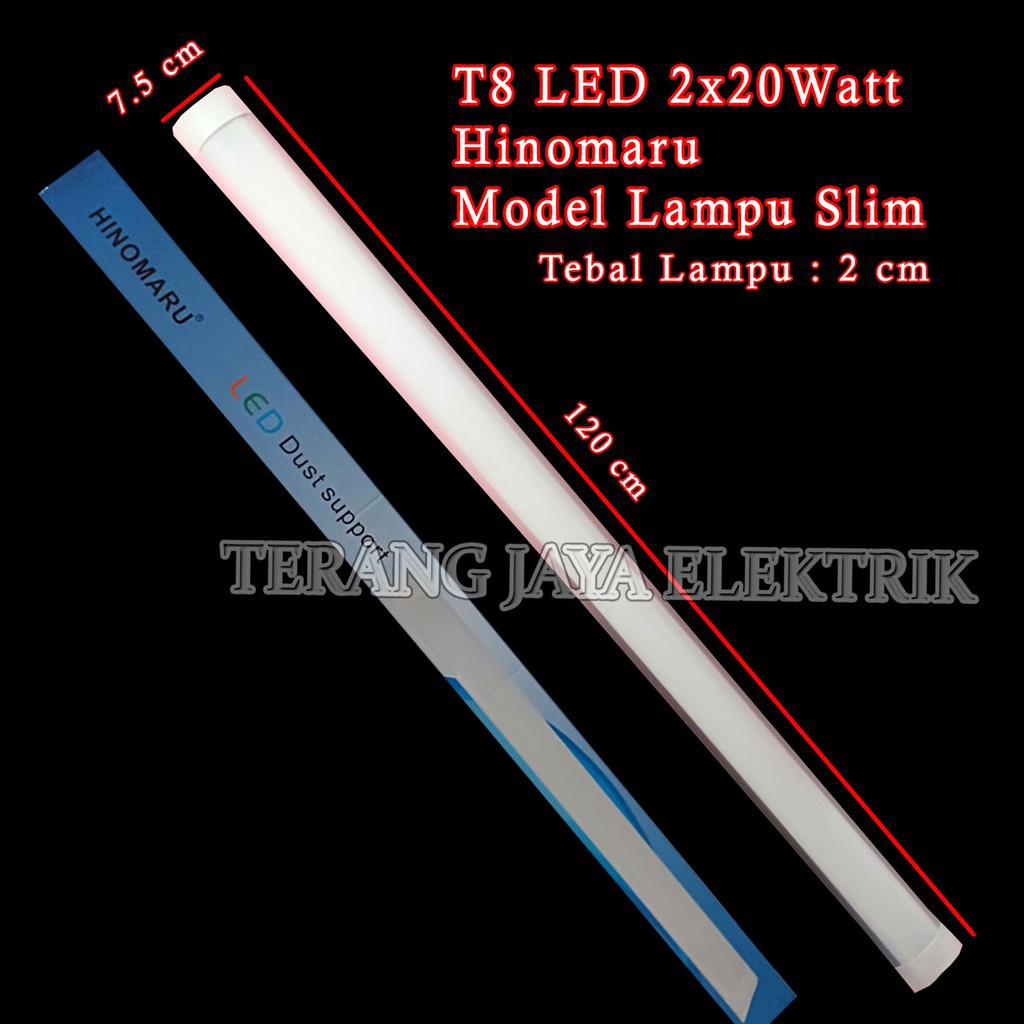 Lampu TL T8 Double LED 2x20Watt Putih - Panjang 120cm Hinomaru (Set)