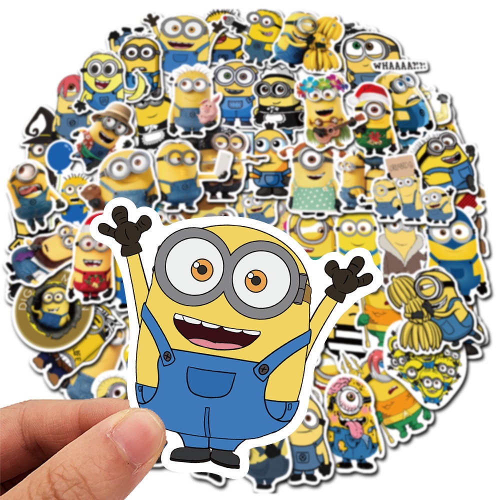 50 Pcs Stiker Desain Kartun Anime Despicable Me Warna Kuning Untuk Dekorasi