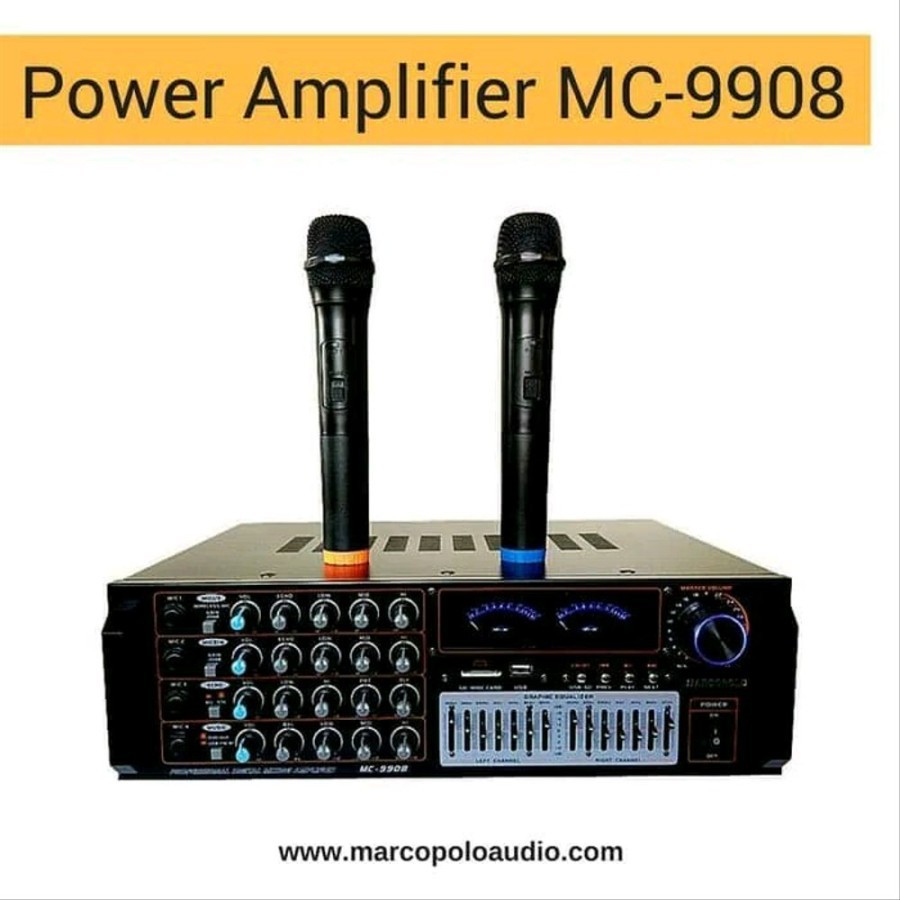 Power AMPLIFIER 2 Mic WIRELESS MARCOPOLO MC-9908 Bluetooth baru