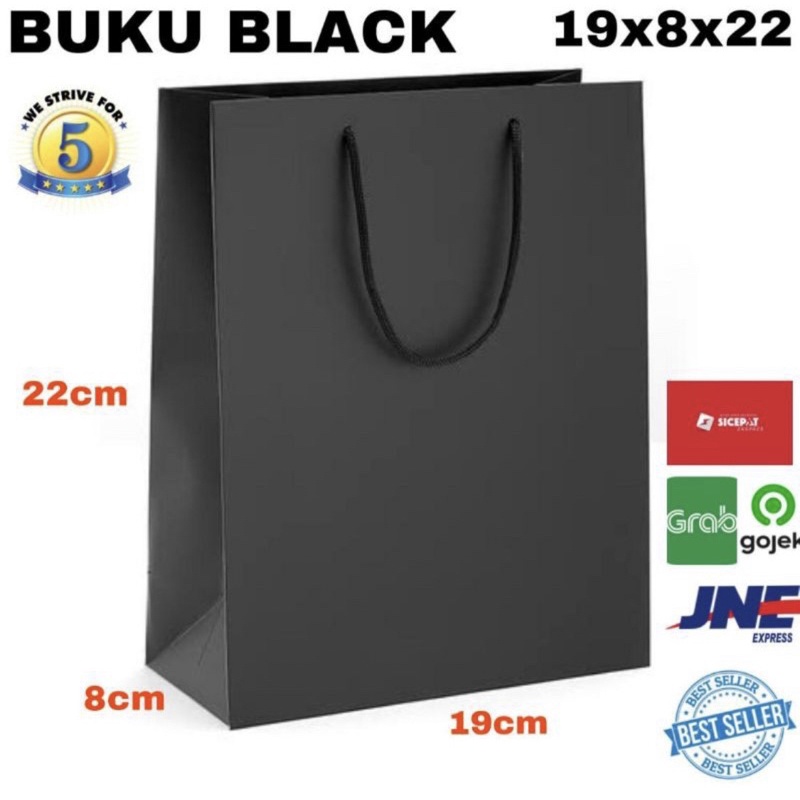 

(HARGA UTK 20 PCS) 22x8x19 Paperbag Hitam polos kraft Goodie bag Shopping bag premium