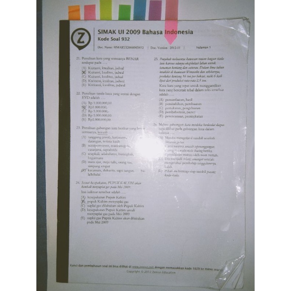 KUMPULAN SOAL SIMAK UI SAINTEK ZENIUS