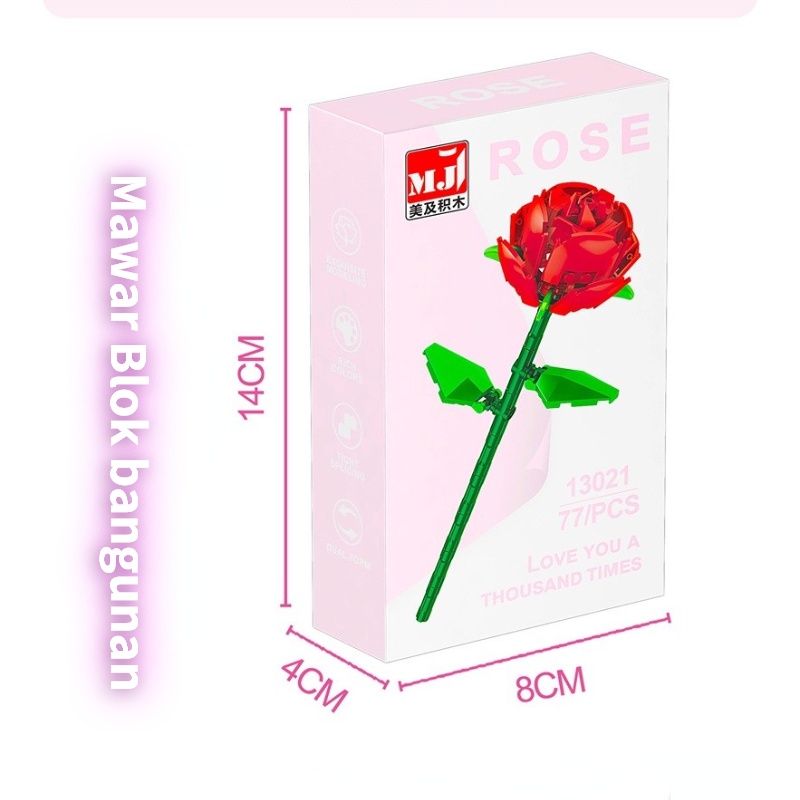 【COD】DIY Lego Bunga Balok Mainan Brick Block Flower Plant Series Building Block Bunga Pajangan Rumah Hadiah Unik / Mawar blok bangunan (kotak)