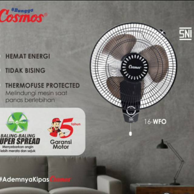 Kipas dinding COSMOS wall fan 16 inci black edition - 16 WFO WFG