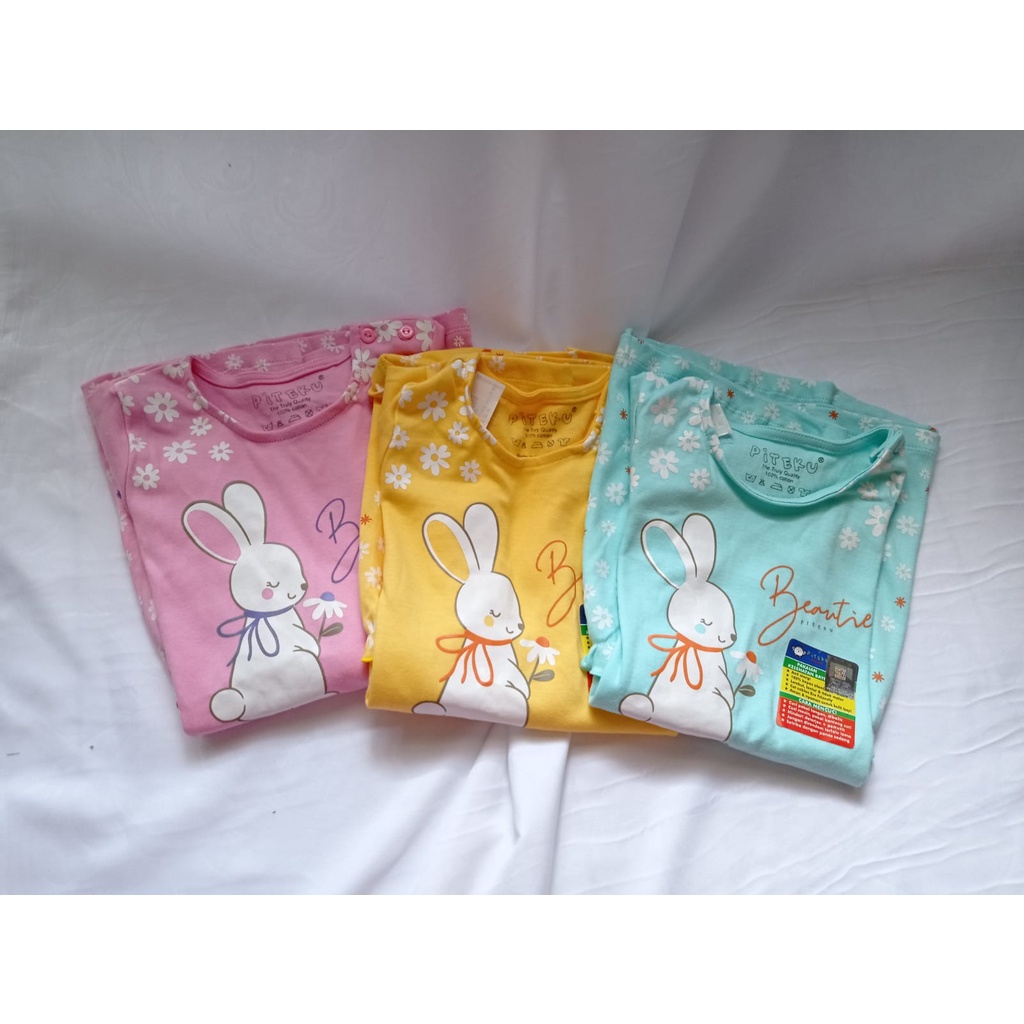 PITEKU | ROK 3 4 th DRESS ANAK PEREMPUAN LENGAN PENDEK CEWEK MOTIF BEAUTIES CUTE RABBIT