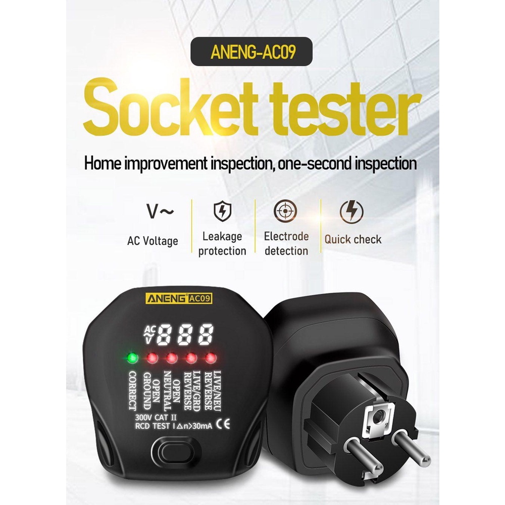 Solighter Digital Smart Socket Tester Digital Display Ground Zero Line Phase Cek RCD Test Tes Tegangan