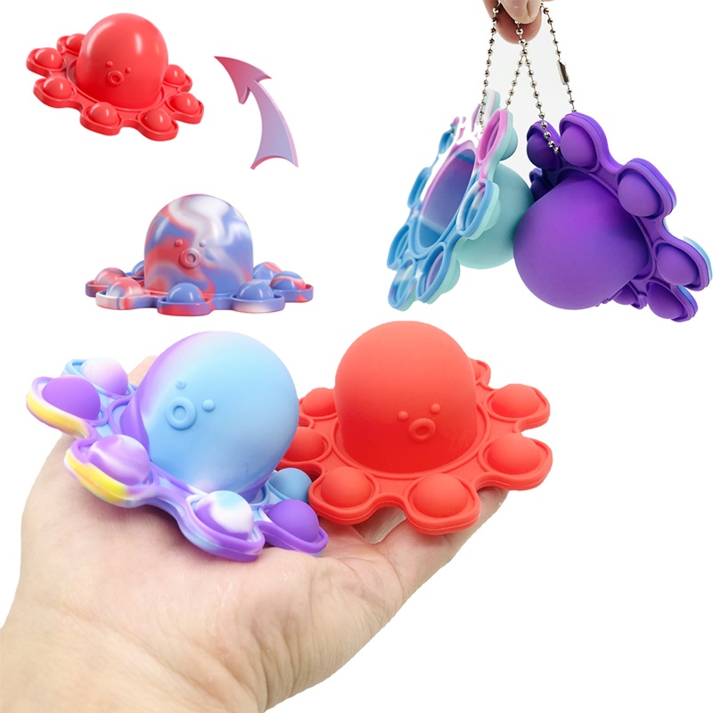 Fidget Toys Both Sides Turn Over Octopus Flip Toy Silicone Push Bubble Pop It Gadget Animal Keychain Figet Simple Dimple