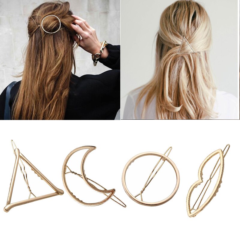 Woman Hair Accessories Triangle Hair Clip Pin Metal Geometric Alloy  Moon Circle Hairgrip Girls Holder