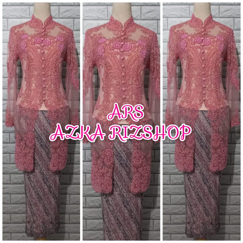 set kebaya pesta tunik kebaya nude + rok prisket