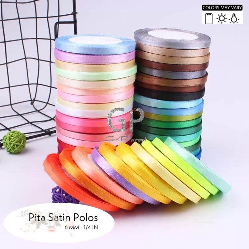 ( Rol 20 Yard ) PITA SATIN 6MM ( 1/4 IN ) POLOS 0.25 INCH - SATEEN RIBBON - PITA KADO 0.6 CM