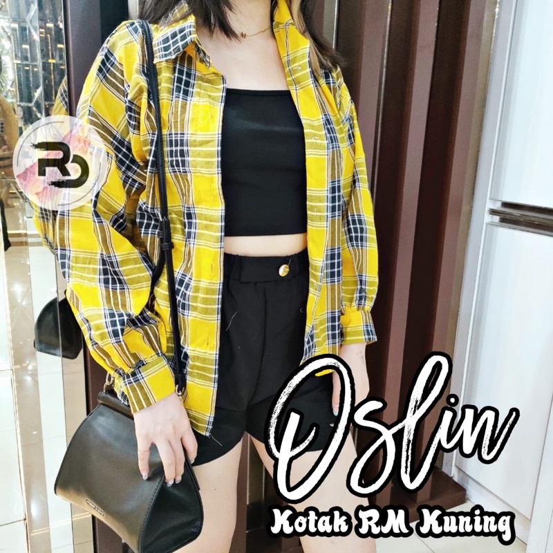 RD FASHION Kemeja Oslin Oversize | Kemeja Korea Jumbo Wanita | Bahan Creap - Fit to L-RM KUNING