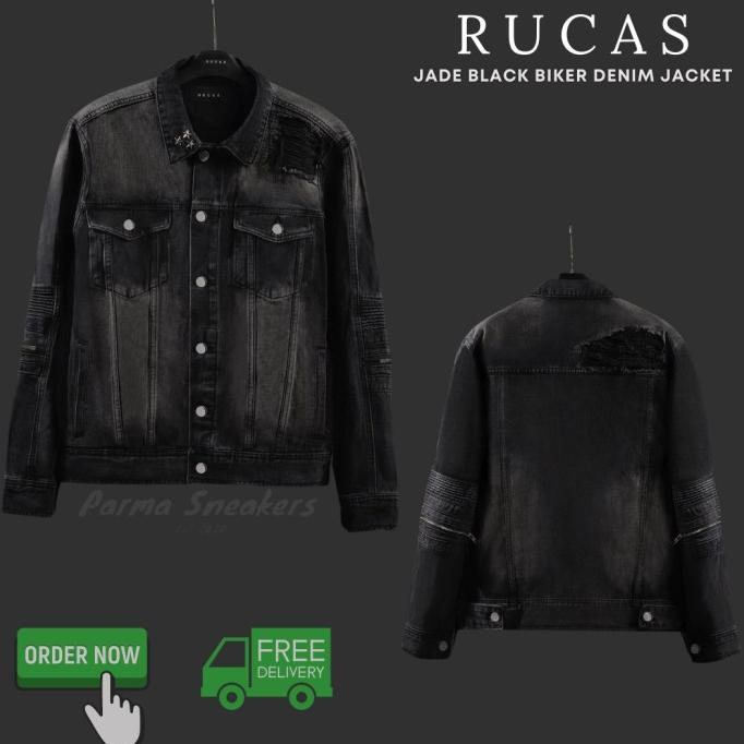 Rucas Jade Black Biker Denim Jacket