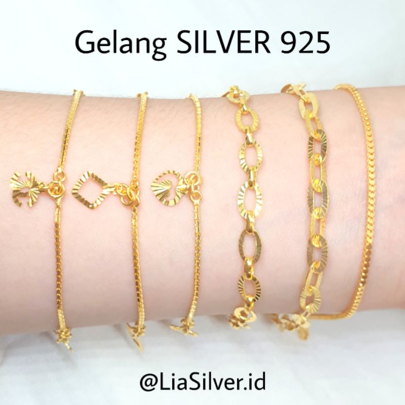 Gelang Tangan Rantai Dewasa SILVER 925 / Perak Lapis Emas Kuning ( TOKO PERAK LIA SILVER BEKASI )