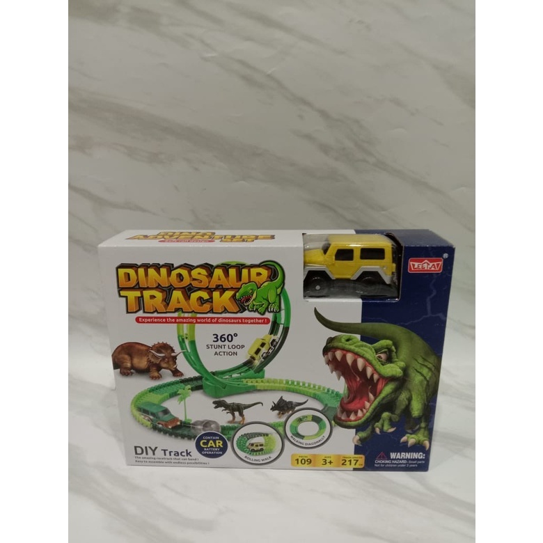 Mobil Dinosaurus Track  dino  is 109 pcs berputar 360 derajat -  Mainan Anak Baterai Laki laki