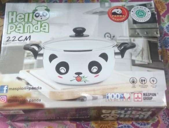 Panci Enamel 22cm Tutup Kaca Hello Panda Maspion