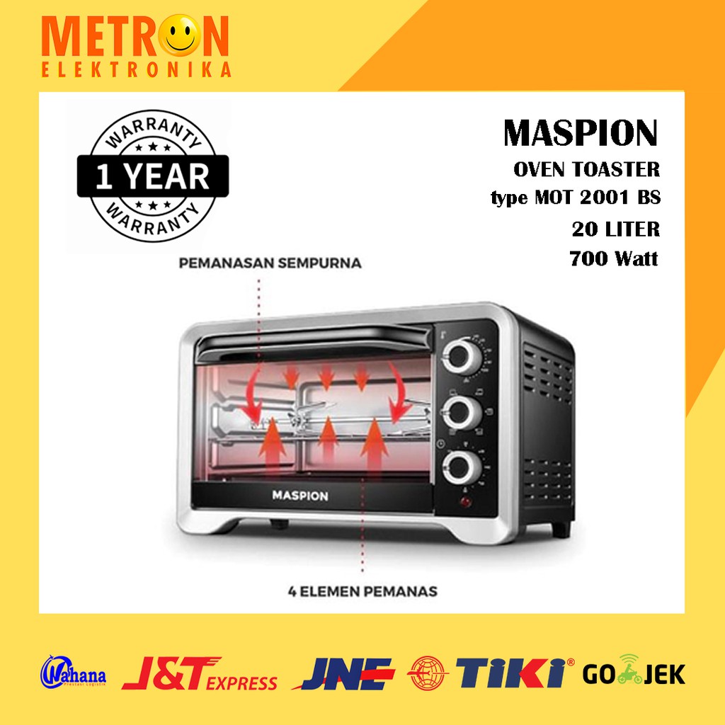 MASPION MOT 2001 BS / OVEN TOASTER 20 LT 700 WATT / 465X270X285 MM / MOT2001BS