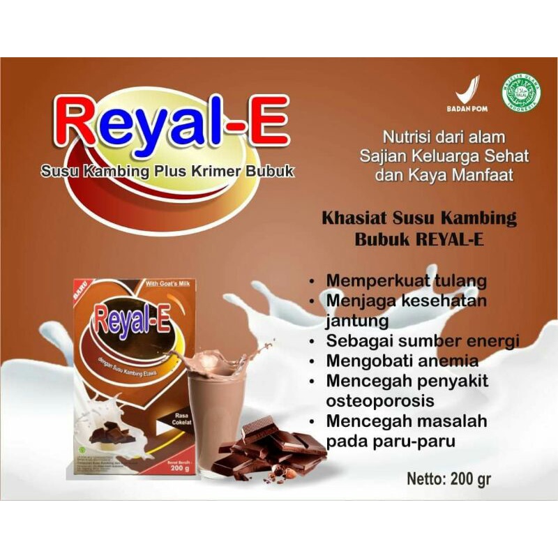 

Reyal-E coklat (susu kambing plus krimer bubuk) 200g