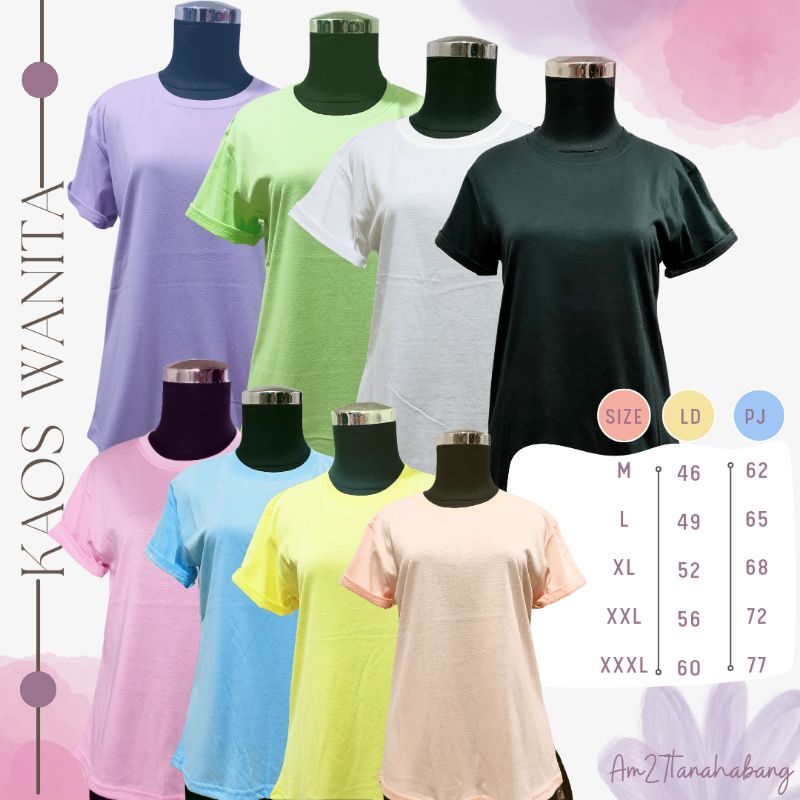 KAOS WANITA DEWASA POLOS S.M.L.XL.XXL.XXXL JUMBO