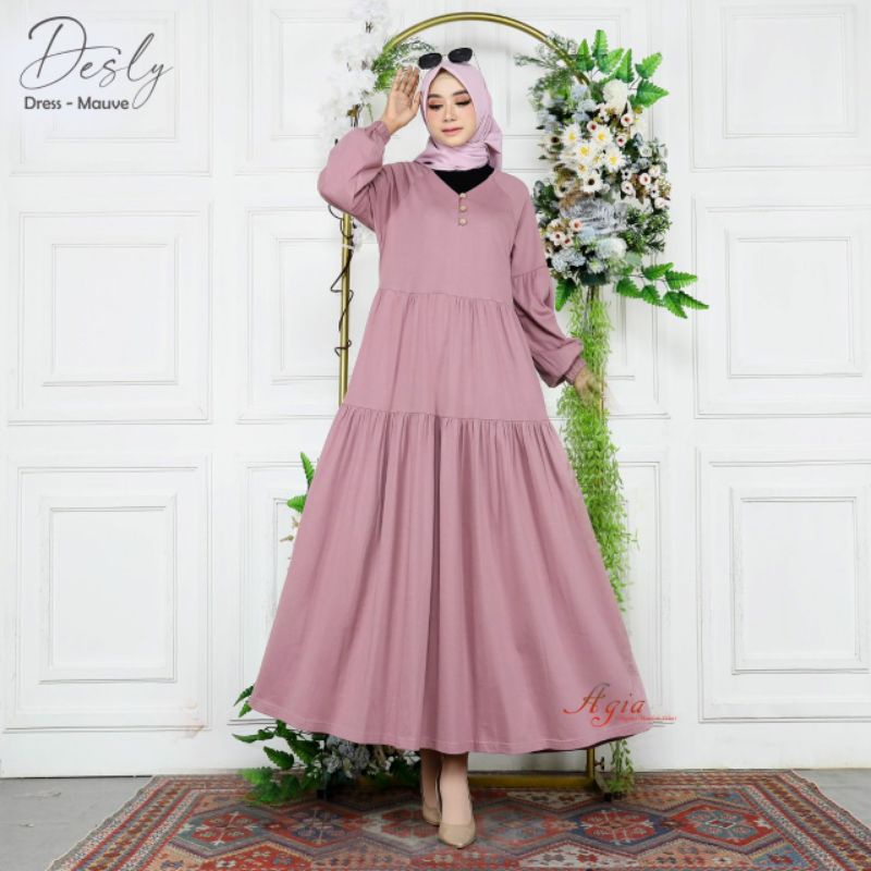 Midi Dress Ruffle - Gamis Ruffle - Gamis Daily Polos Ruffle Premium