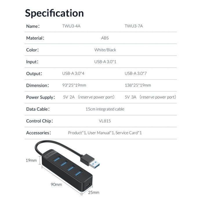 ORICO 4 Port USB 3.0 HUB - TWU3-4A-FS