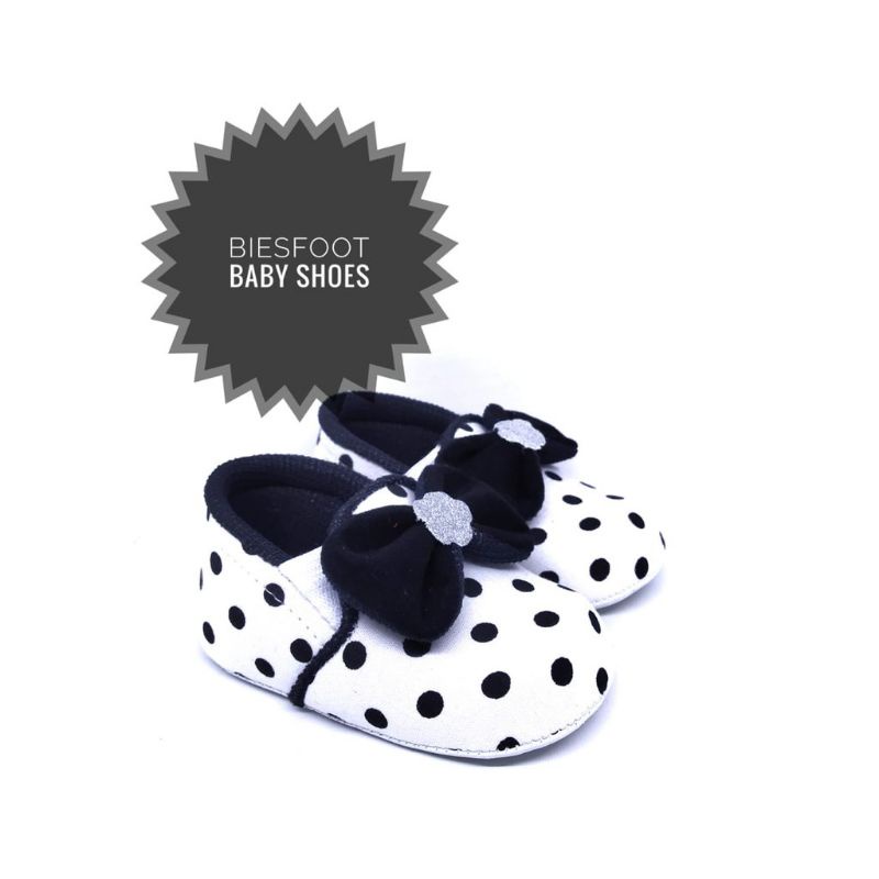 Sepatu Bayi Polkadot Putih Hitam 0-12bulan