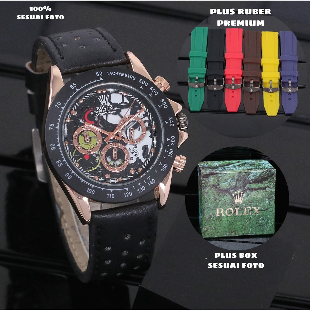 Grosiran Jam Tangan Pria 45125SI Analog Strap Kulit Include Box Exclusive, Strap Rubber Pengganti, dan Baterai Cadangan