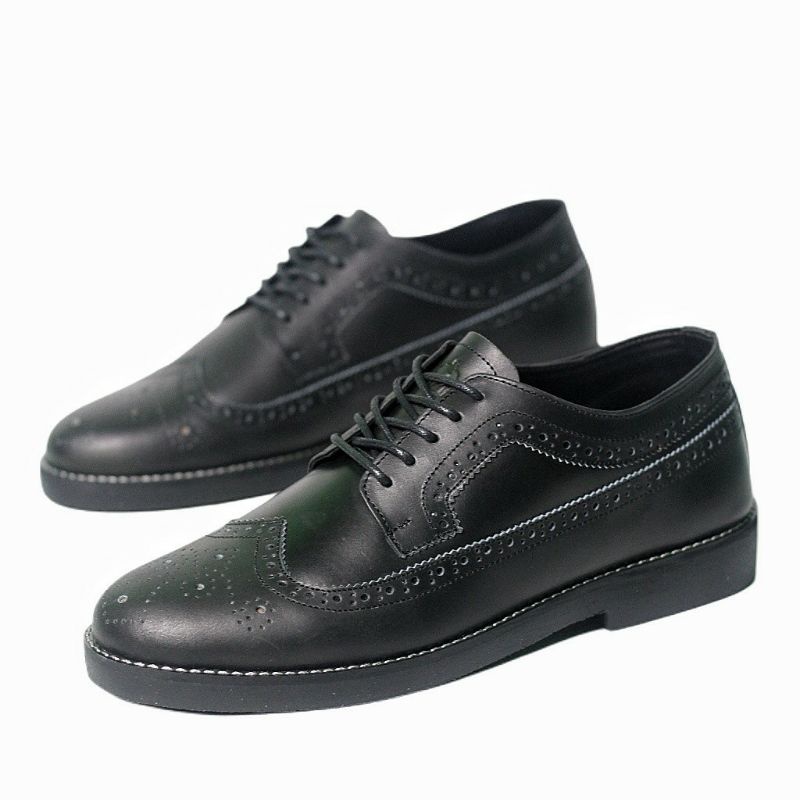 SAMOYED Black (Kulit Asli) Sepatu Pantofel Pria Kulit Asli Oxford Men Wingtip Casual Kerja Kantor Spatu Kondangan Original