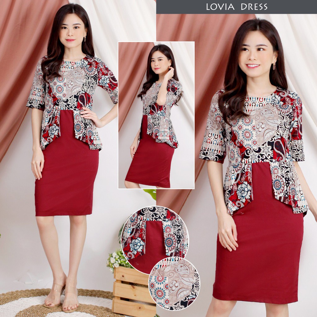 Dress Wanita Batik Couple / Dress Batik Modern / Kebaya Jumbo / Seragam Batik Wanita / LOVIA 187 AB