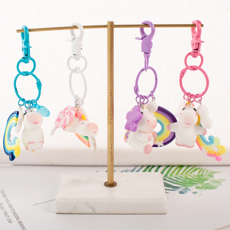 Cute Girl Unicorn Rainbow Flower Pendant Creative Couple Bag Car Key Chain