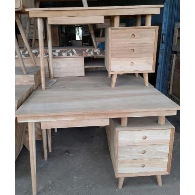 Meja Kerja - Meja Kantor - Meja Komputer Model Retro Kayu Jati Jepara - Mentahan