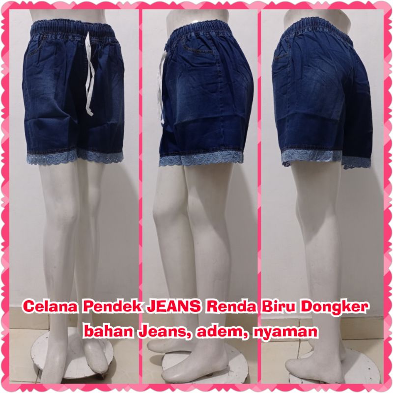 Celana Pendek Wanita JEANS Renda | Woman Girls Short Pants | Santai | Navi Navy Blue