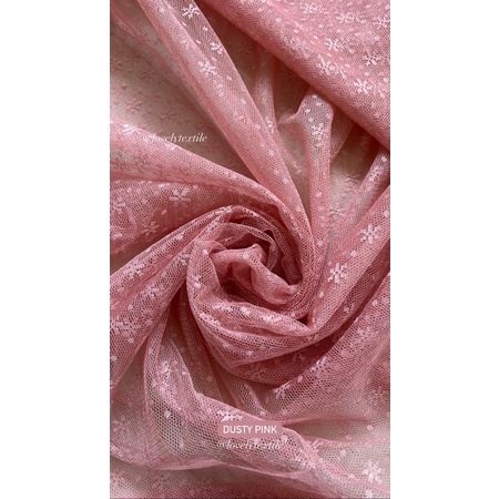 Kain Tile Salju Bintang Tille Dot TULLE SNOW FLAKES Kain Kebaya Brokat Tile-Dusty pink
