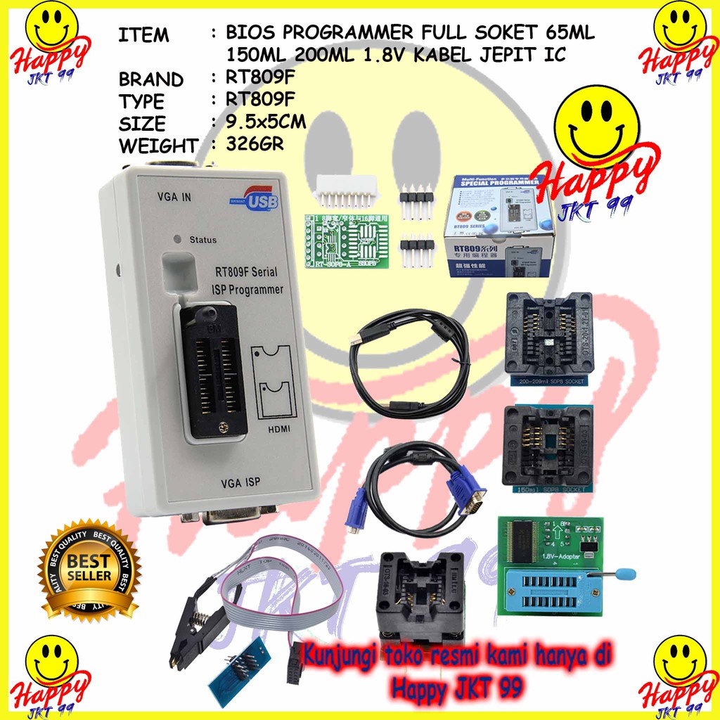 [ HAPPY JKT 99 ] FULLSET ALAT FLASH BIOS PROGRAMMER RT809F 150ML+200ML+0.65ML+1.8V+KABEL JEPIT IC