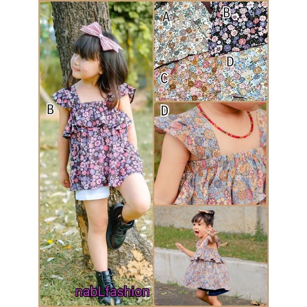 atasan dress ruffle rayon syuri / chery top untuk anak usia 2-5 tahun