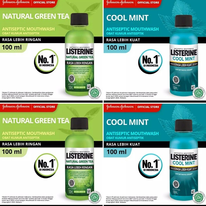 Listerine 100mL green tea Cool mint antiseptic kumur mulut mouth wash rasa kuat (no.251)