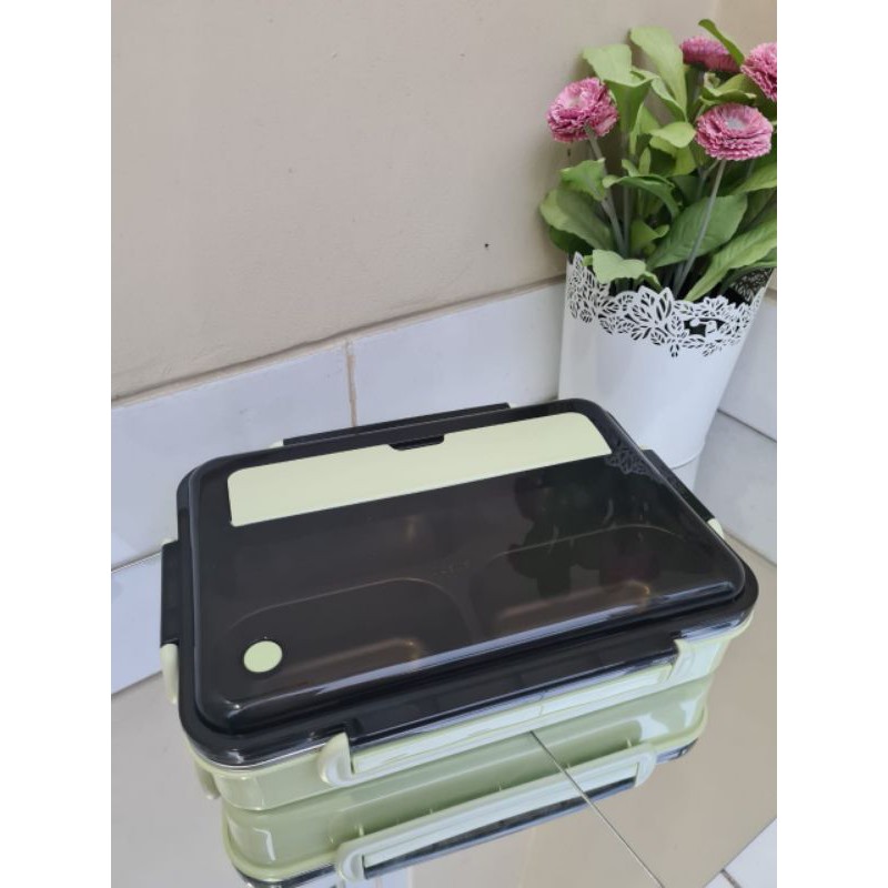 Laristerus79 KOTAK MAKAN 304 HITAM steinless 4 sekat penghangat makanan stand hp